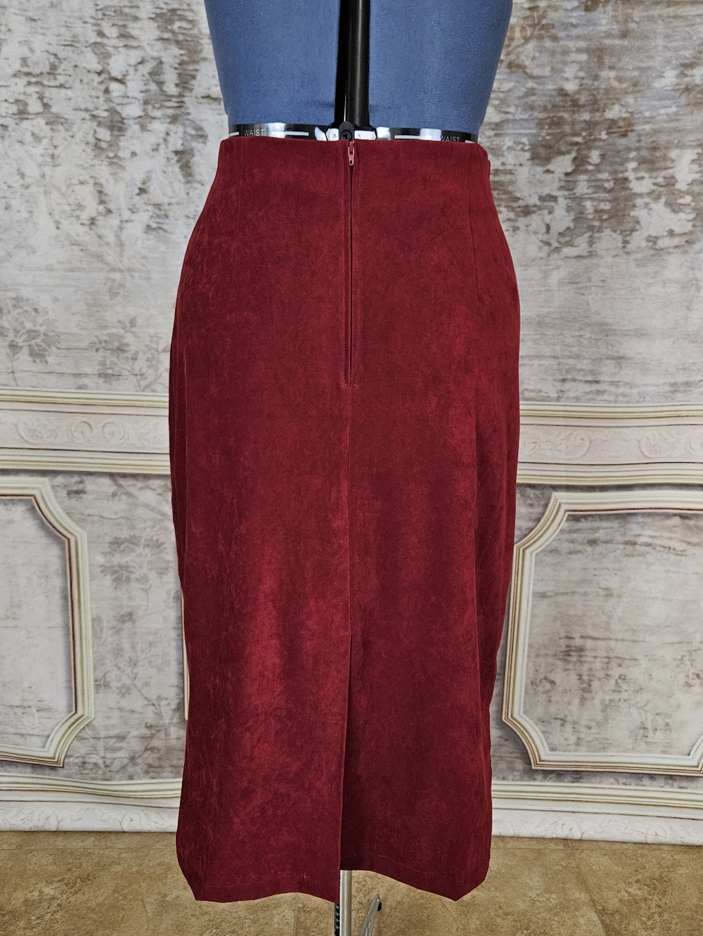 Vintage 1990s Burgundy Red Midi Pencil Skirt M 90s Briggs Whimsigoth - Picture 5 of 14
